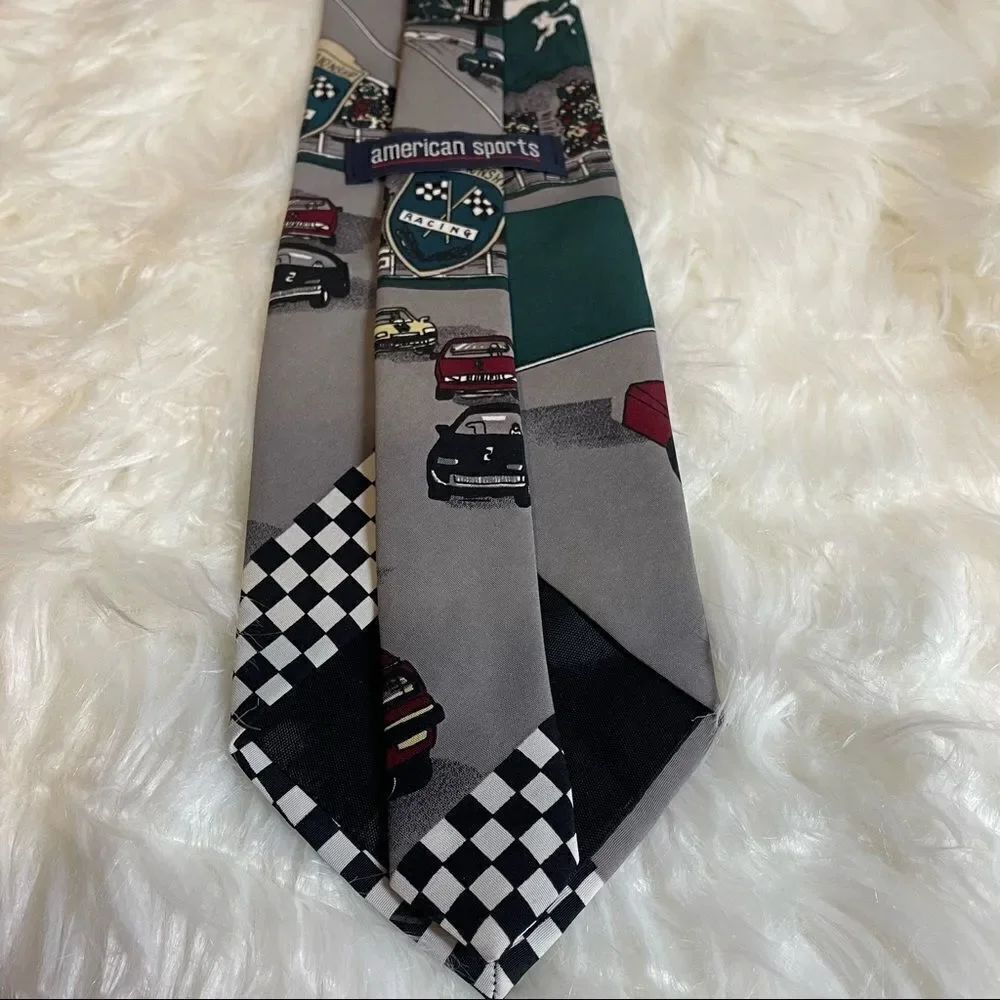 AMERICAN SPORTS  Men's Necktie Race Car Polyester Tie Vintage